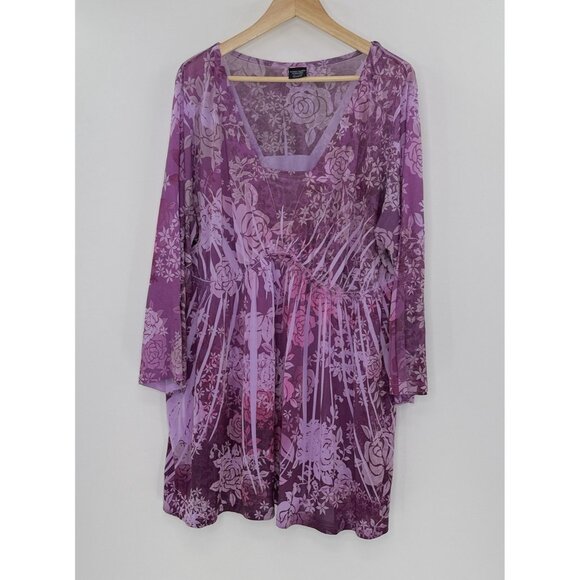 Faded Glory‎ Purple V-Neck 3/4 Sleeve Liquid Knit Pullover Blouse 3x Fairycore - Picture 2 of 12